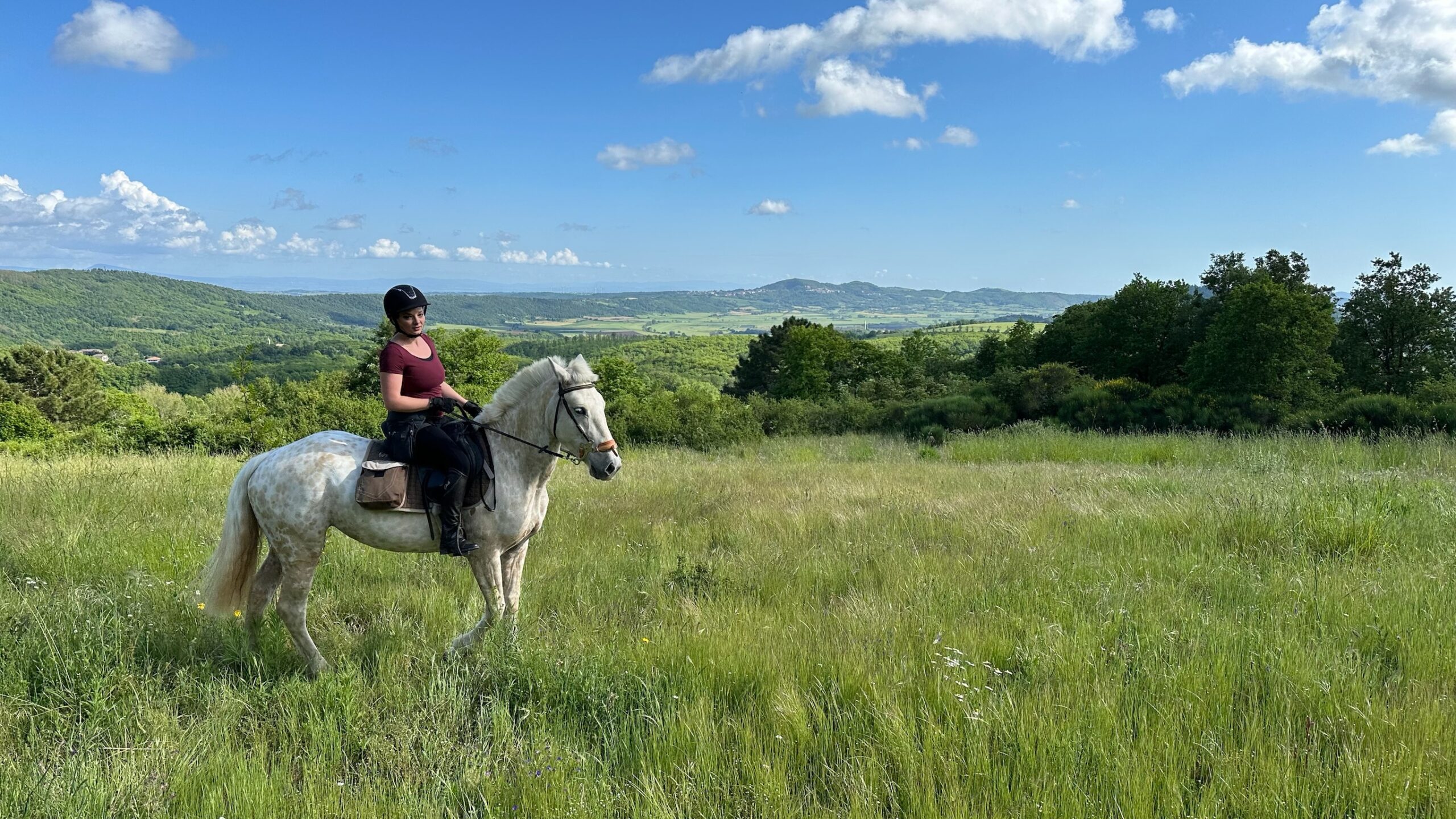 Horse riding in open fields with panoramic views of the Tuscan hills